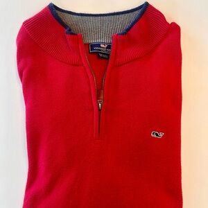 Vineyard Vines Sweater Men's Large Red, Pullover Pima Knit Long Sleeve  1/4 Zip